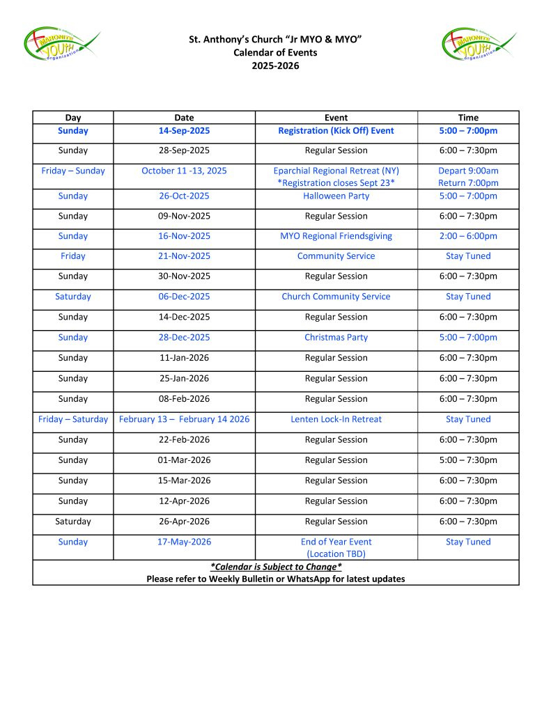 Events – St Anthony Maronite Church pertaining to Maronite Liturgical Calendar 2026