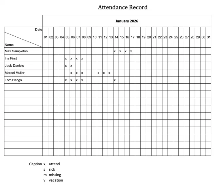 Employee Attendance Record 2026