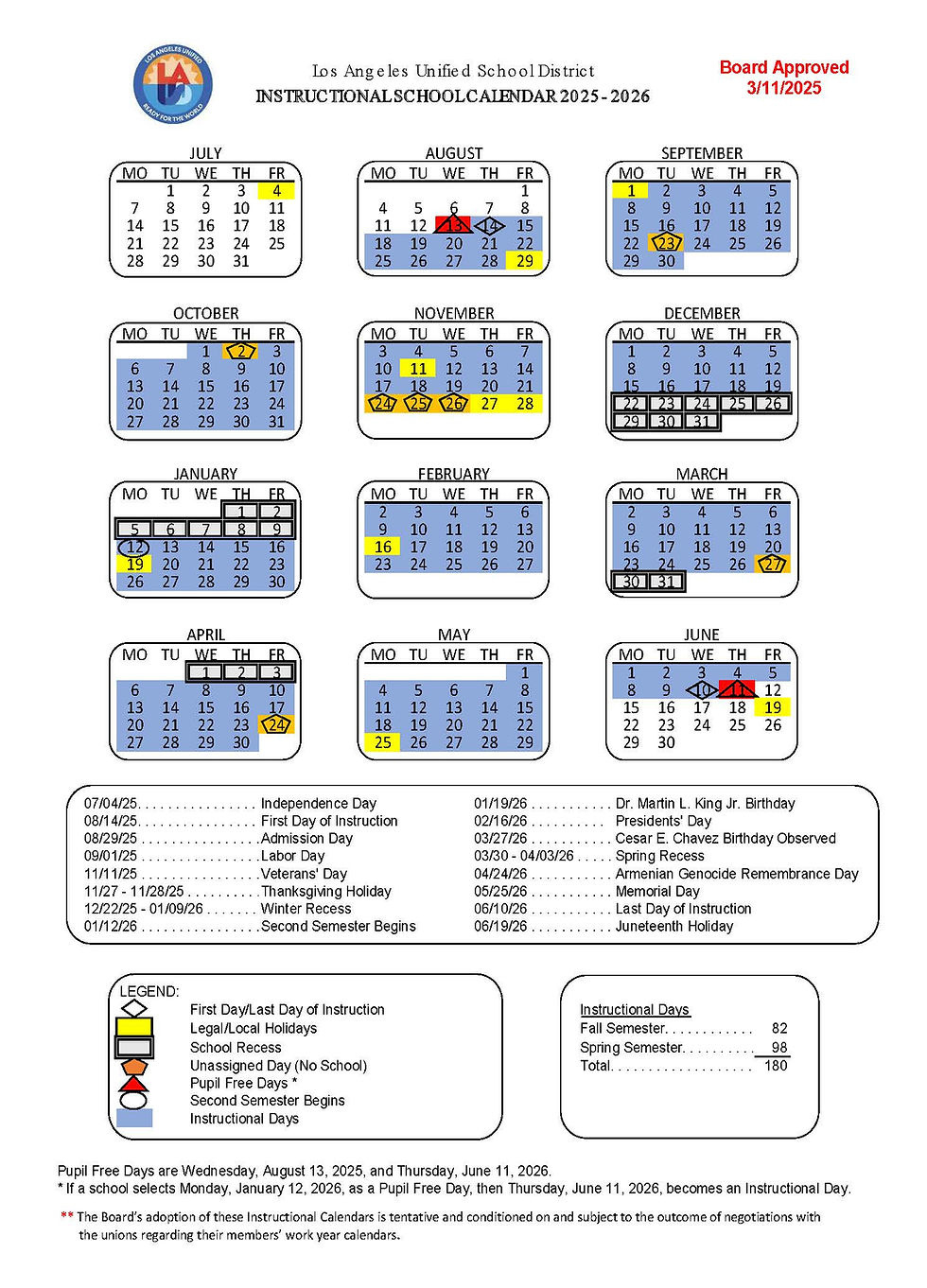 📚 Lausd Approved Calendar For The 2025-2026 School Year | Fun in Lausd 2025 to 2026 Calendar Printable
