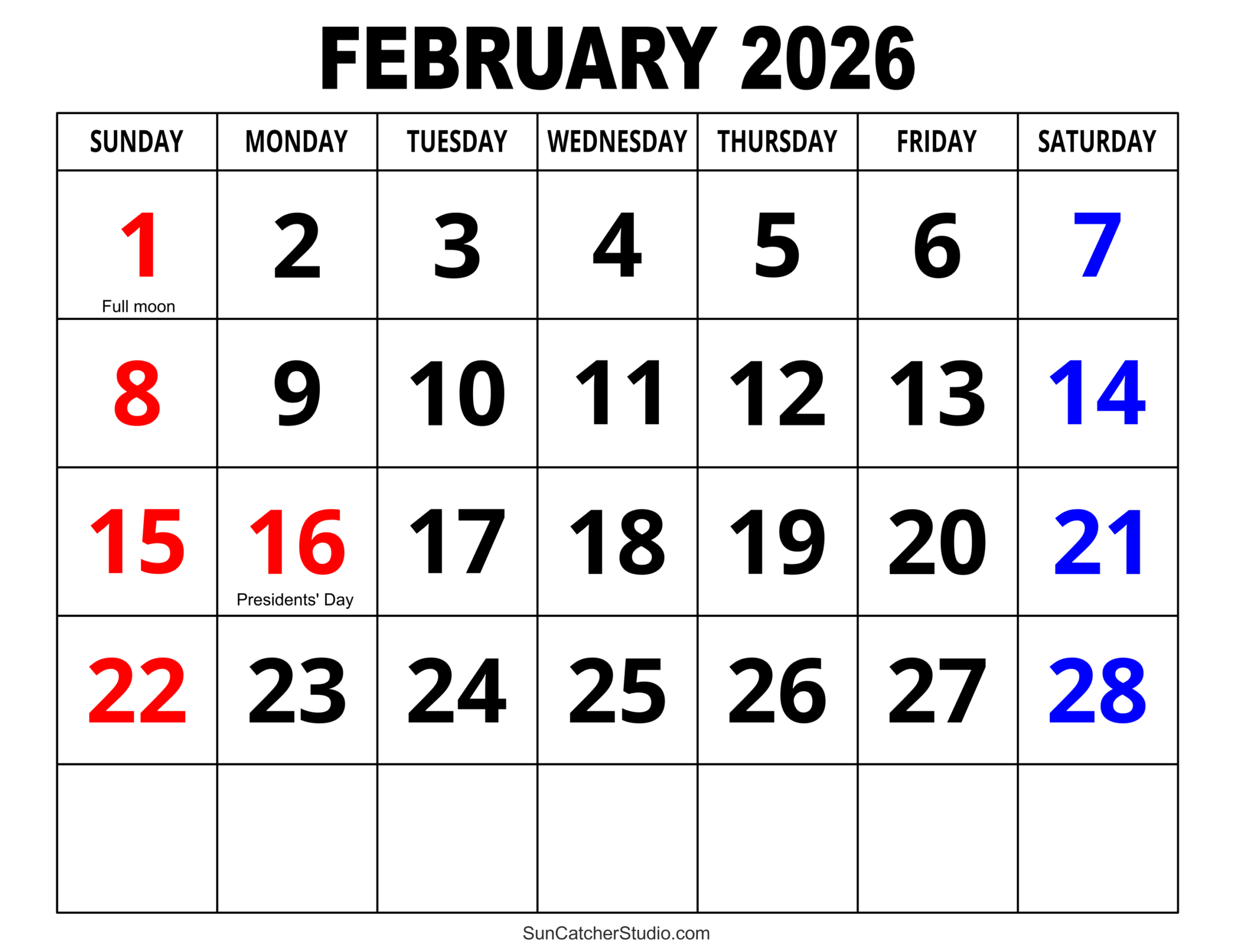February 2026 Calendar (Free Printable) – Free Printables inside February 2026 Calendar Printable