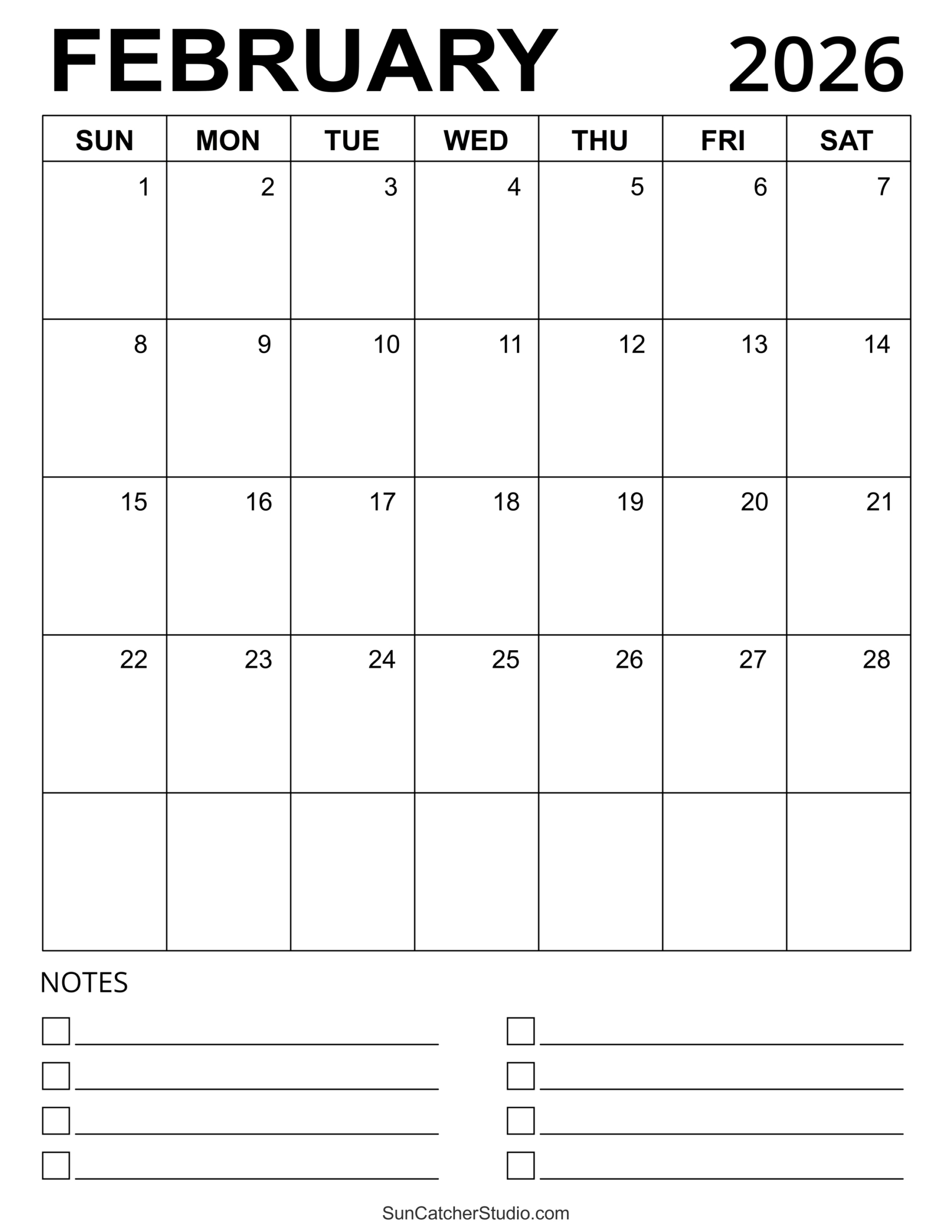 February 2026 Calendar (Free Printable) – Free Printables throughout February 2026 Calendar Printable Free