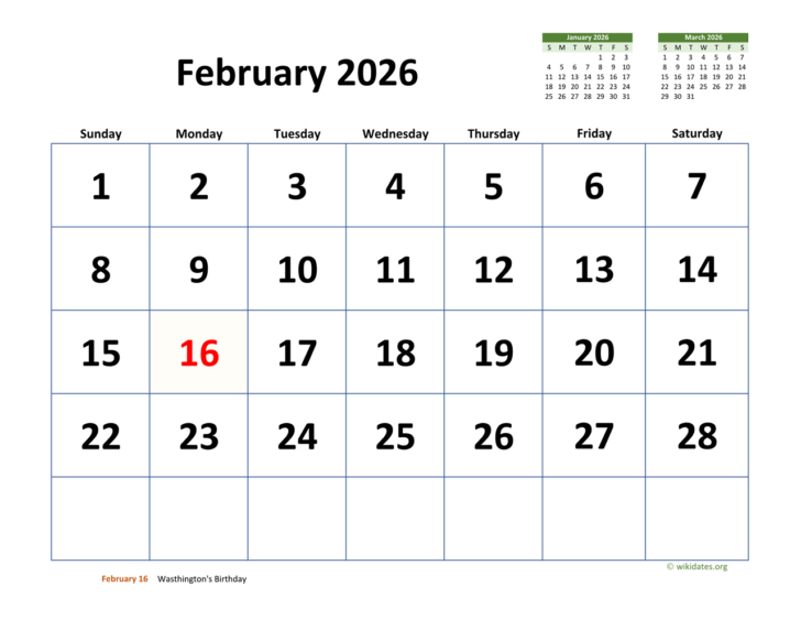 February 2026 Calendar Printable Wiki