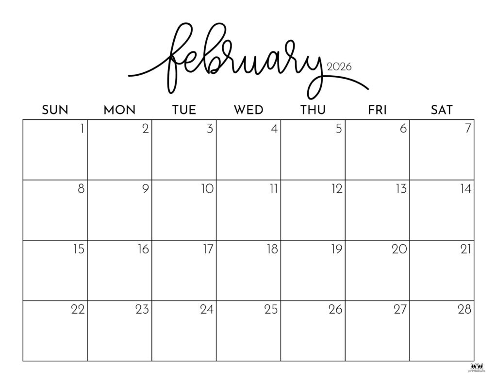 February 2026 Calendars - 123 Free Printables | Printabulls in February 2026 Calendar Printable