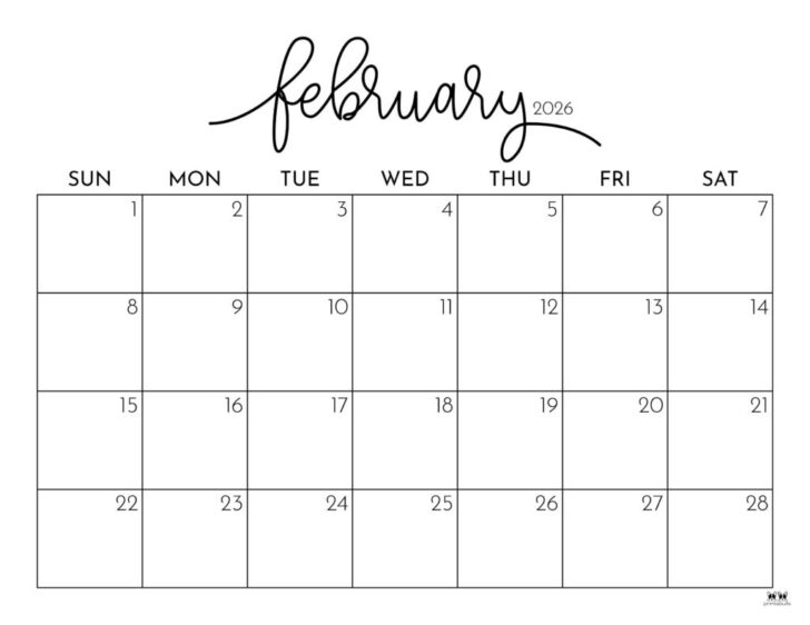 Calendar 2026 Printable Free February