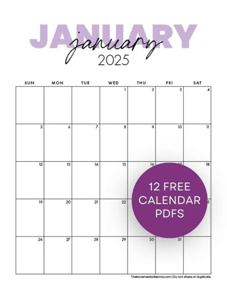 January To December 2025 Calendar Printable