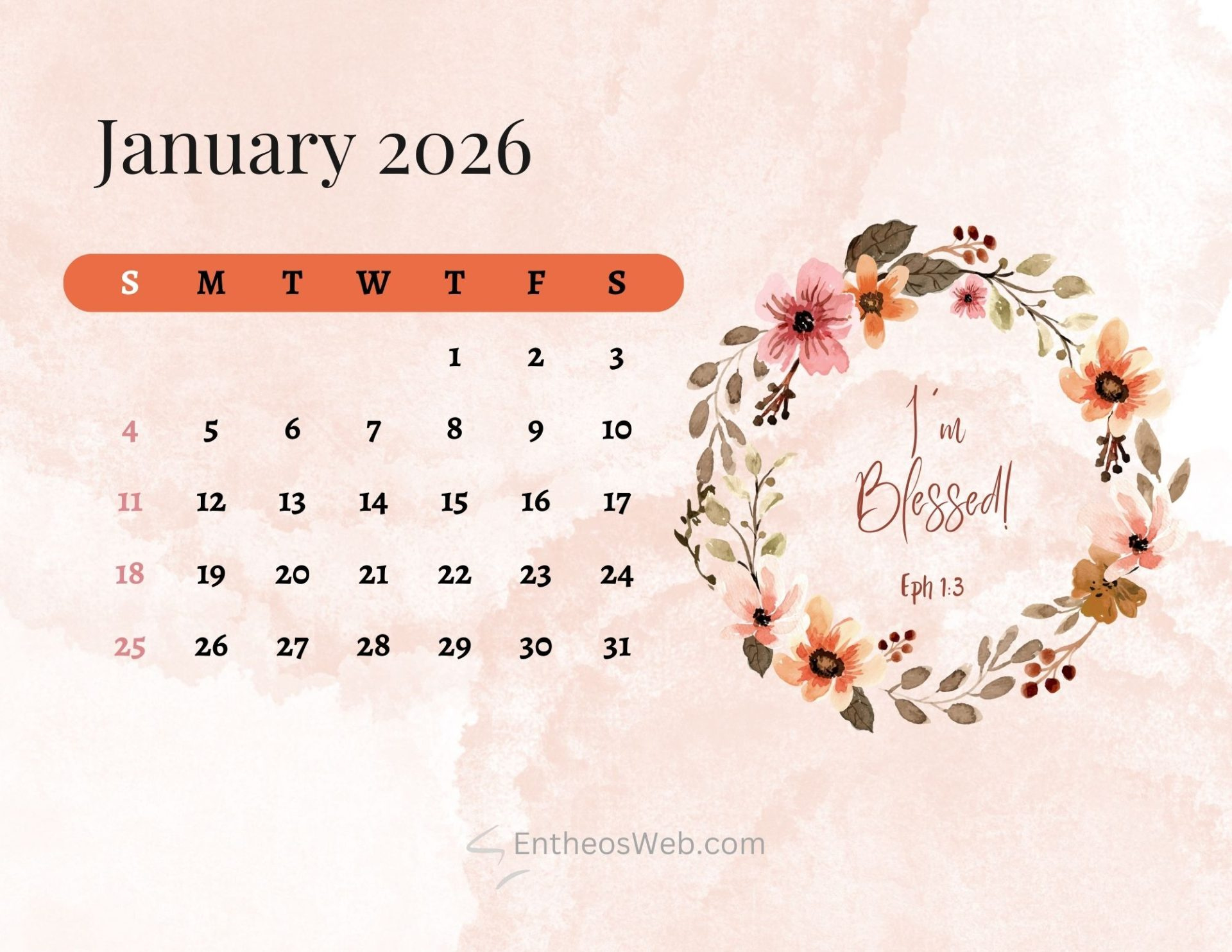 Free 2026 Christian Calendar Printable With Bible Verses | Entheosweb throughout Christian Calendar 2026 Printable