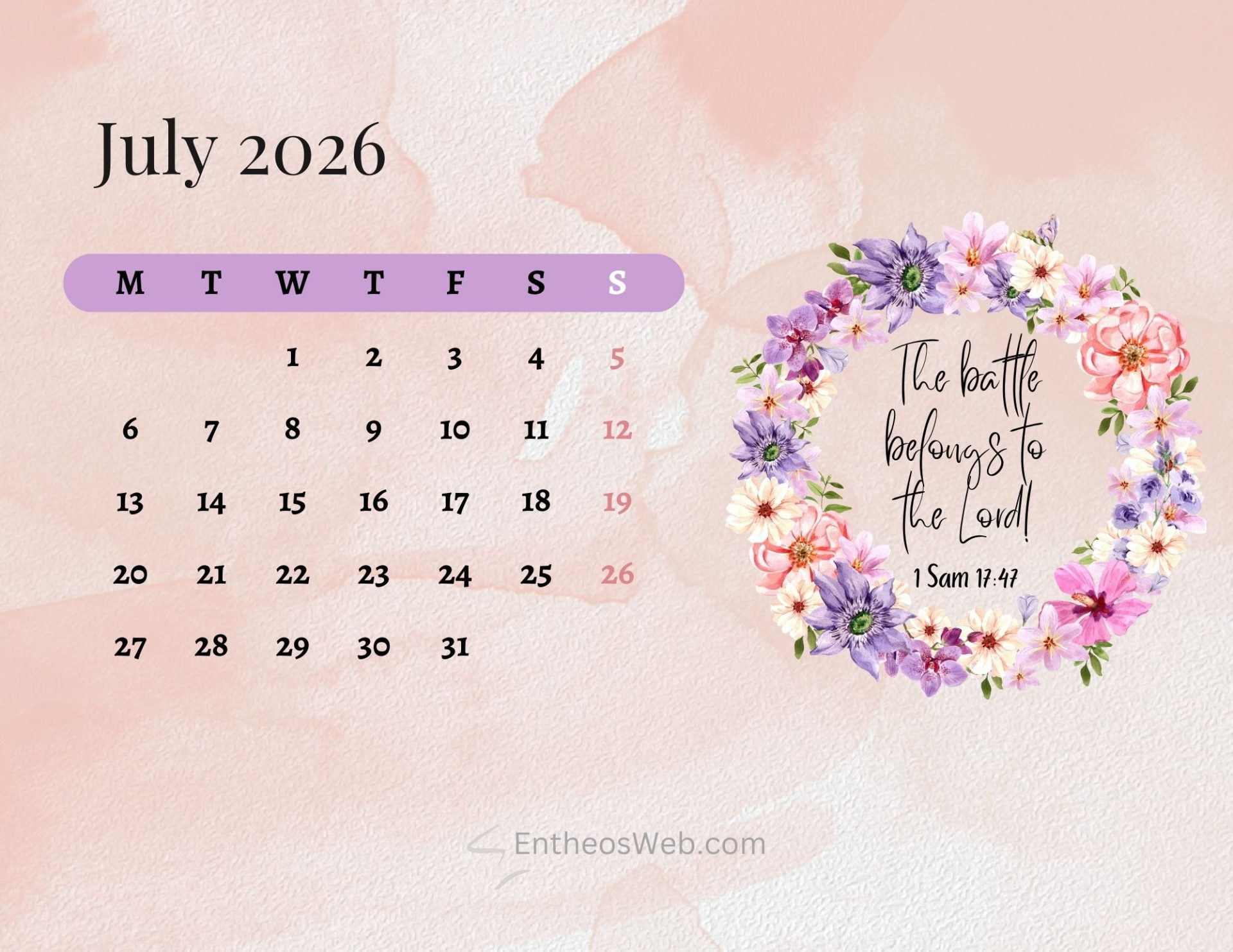Free 2026 Christian Calendar Printable With Bible Verses | Entheosweb with Christian Calendar 2026 Printable
