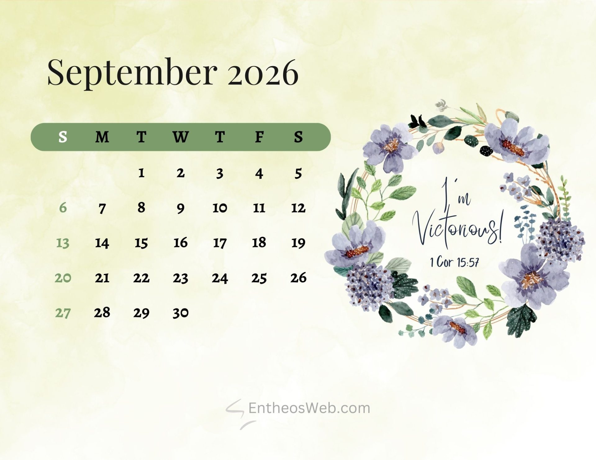 Free 2026 Christian Calendar Printable With Bible Verses | Entheosweb within Christian Calendar 2026 Printable