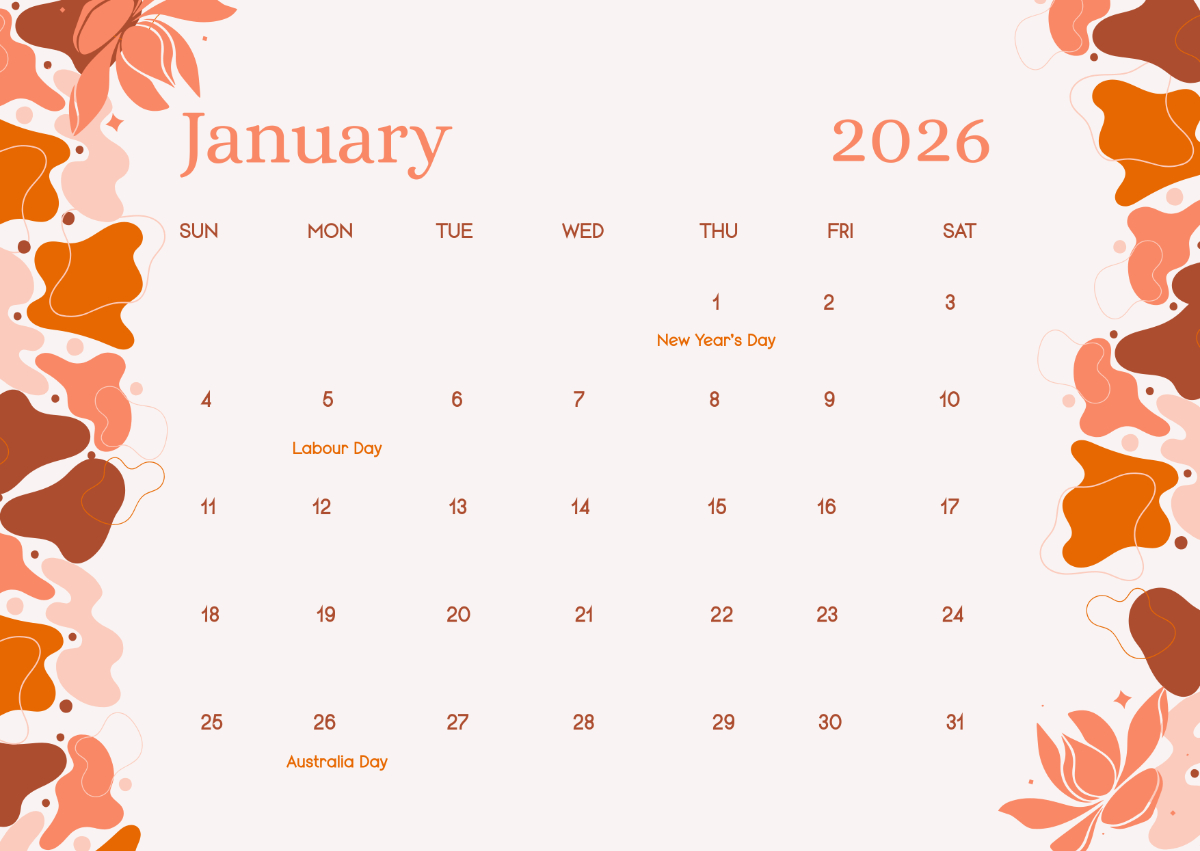 Free Aesthetic January 2026 Australia Calendar Template To Edit Online with Calendar For January 2026 Australia