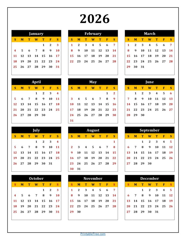 Free Blank Monthly Printable Calendar 2026 Templates intended for 2026 Calendar Printable Tree