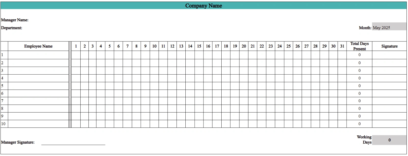 Free Employee Attendance Calendar Templates 2025 with Employee Attendance Calendar 2026 Free