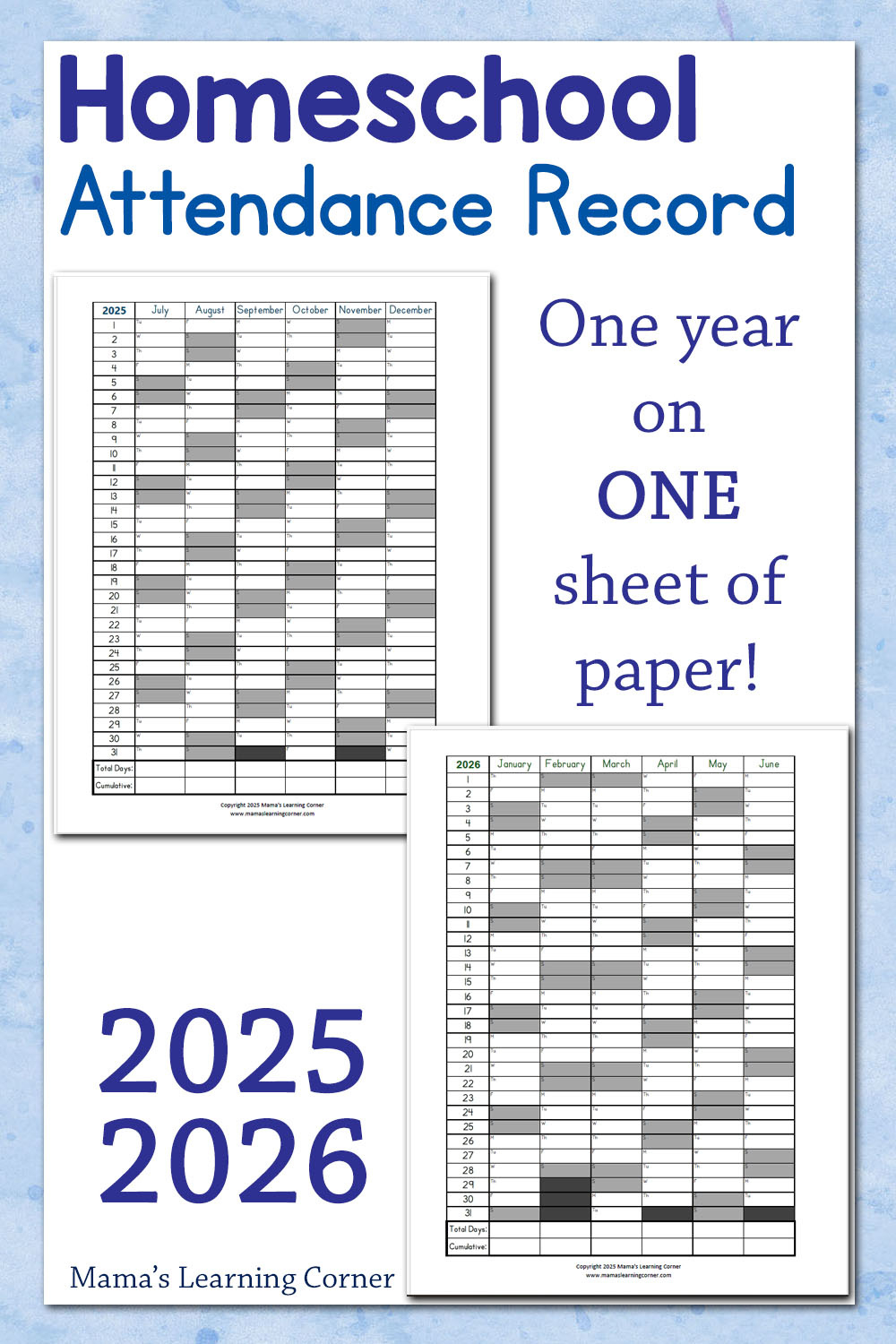 Free Homeschool Attendance Record For 2025–2026 - Mamas Learning for 2026 Attendance Calendar Printable Free