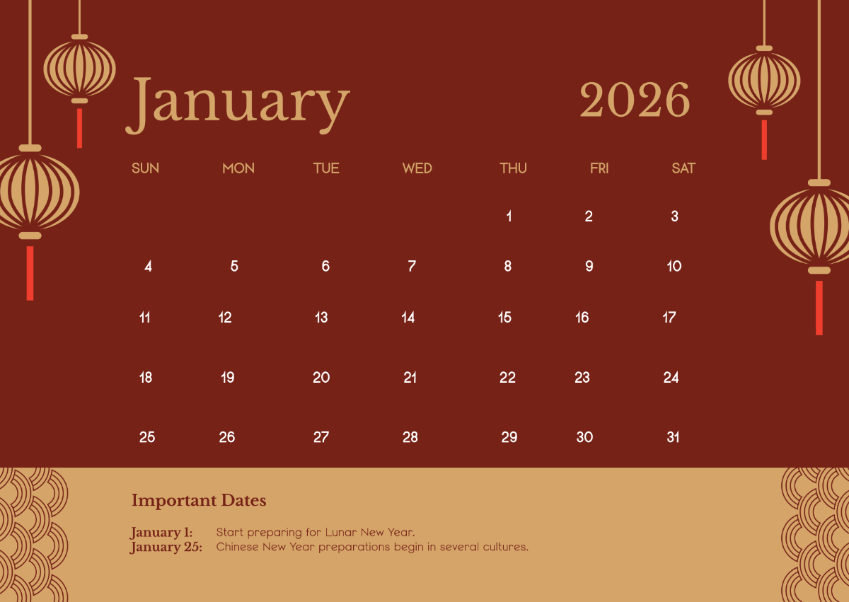 Free January 2026 Lunar Calendar Template To Edit Online regarding January 2026 Chinese Calendar