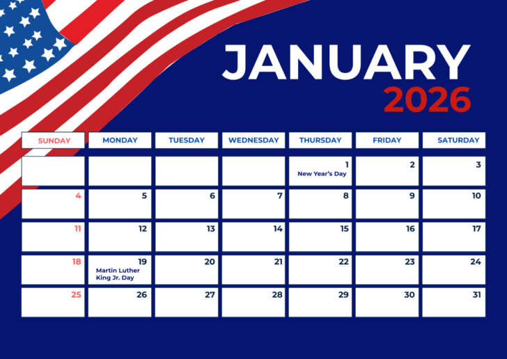 Calendar For January 2026 United States