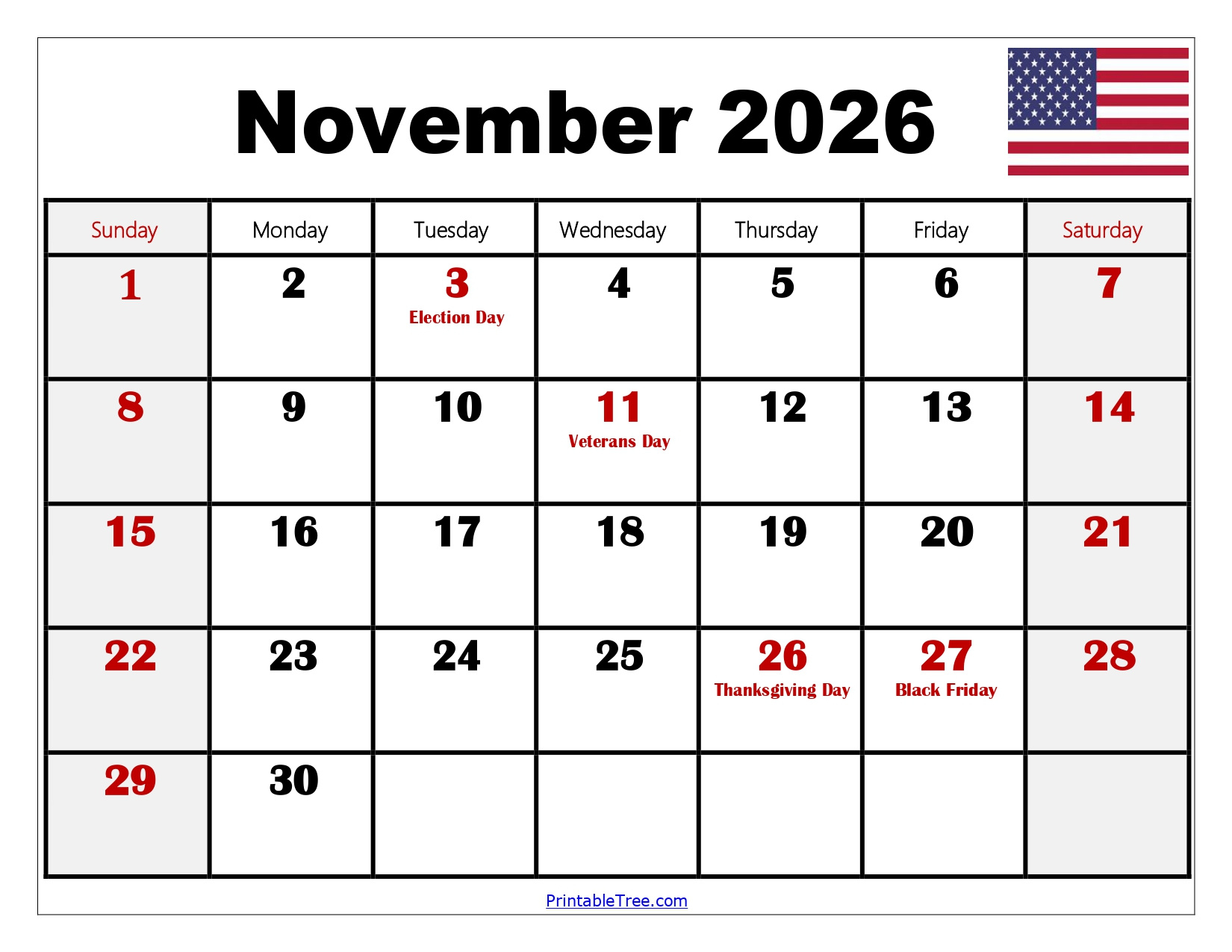 Free November 2026 Calendar Printable Pdf With Holidays Templates pertaining to November 2026 Calendar Printable