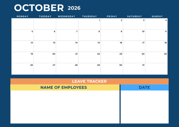 Absence Calendar 2026 Template