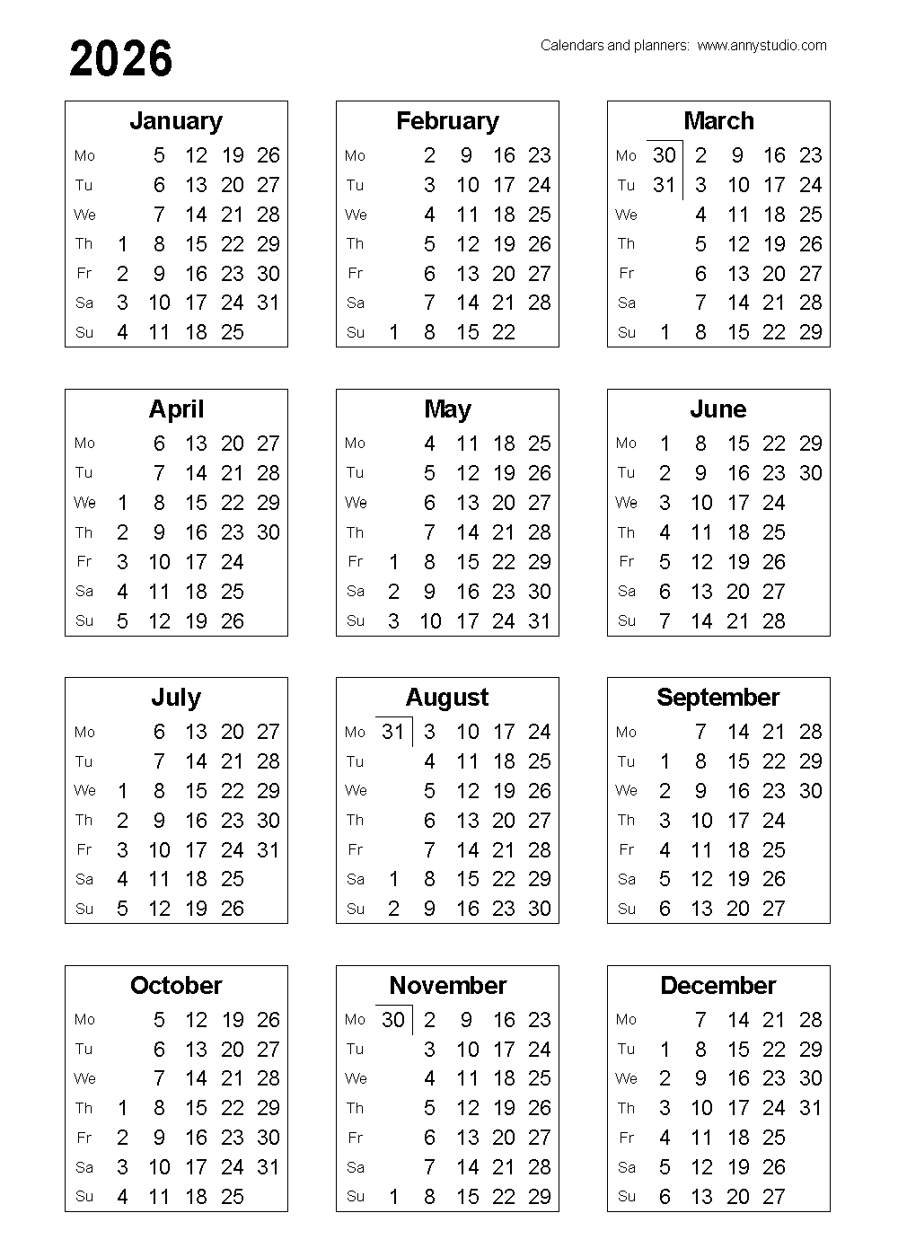 Free Printable Calendars And Planners 2026 And 2027 throughout Calendar 2026 Printable Free UK
