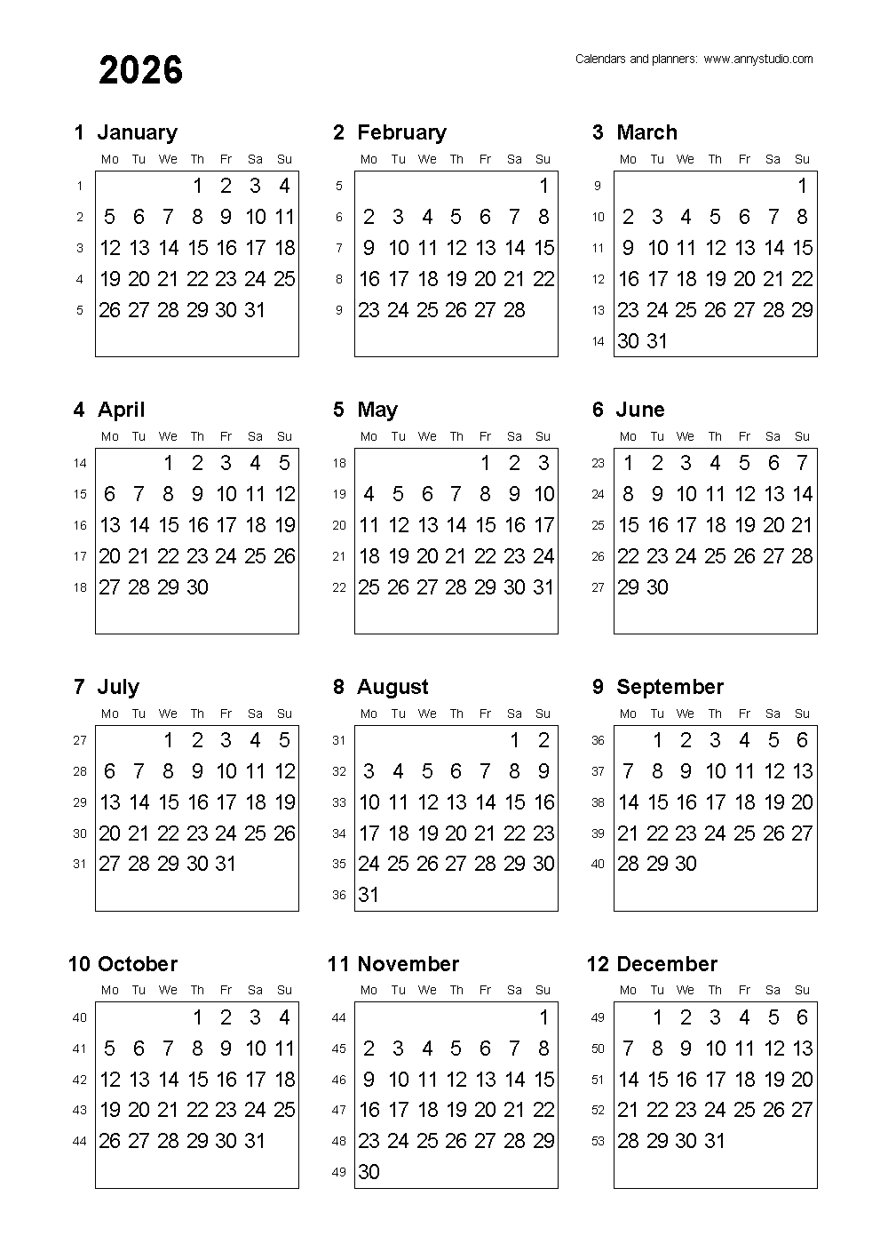 Free Printable Calendars And Planners 2026 And 2027 with 2026 Calendar Printable A4