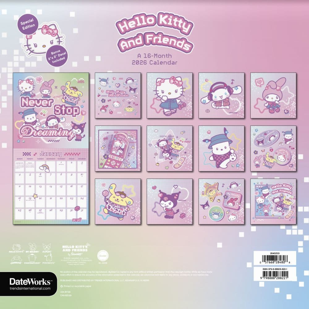 Hello Kitty And Friends Exclusive With Decal 2026 Wall Calendar for 2026 Hello Kitty Calendar
