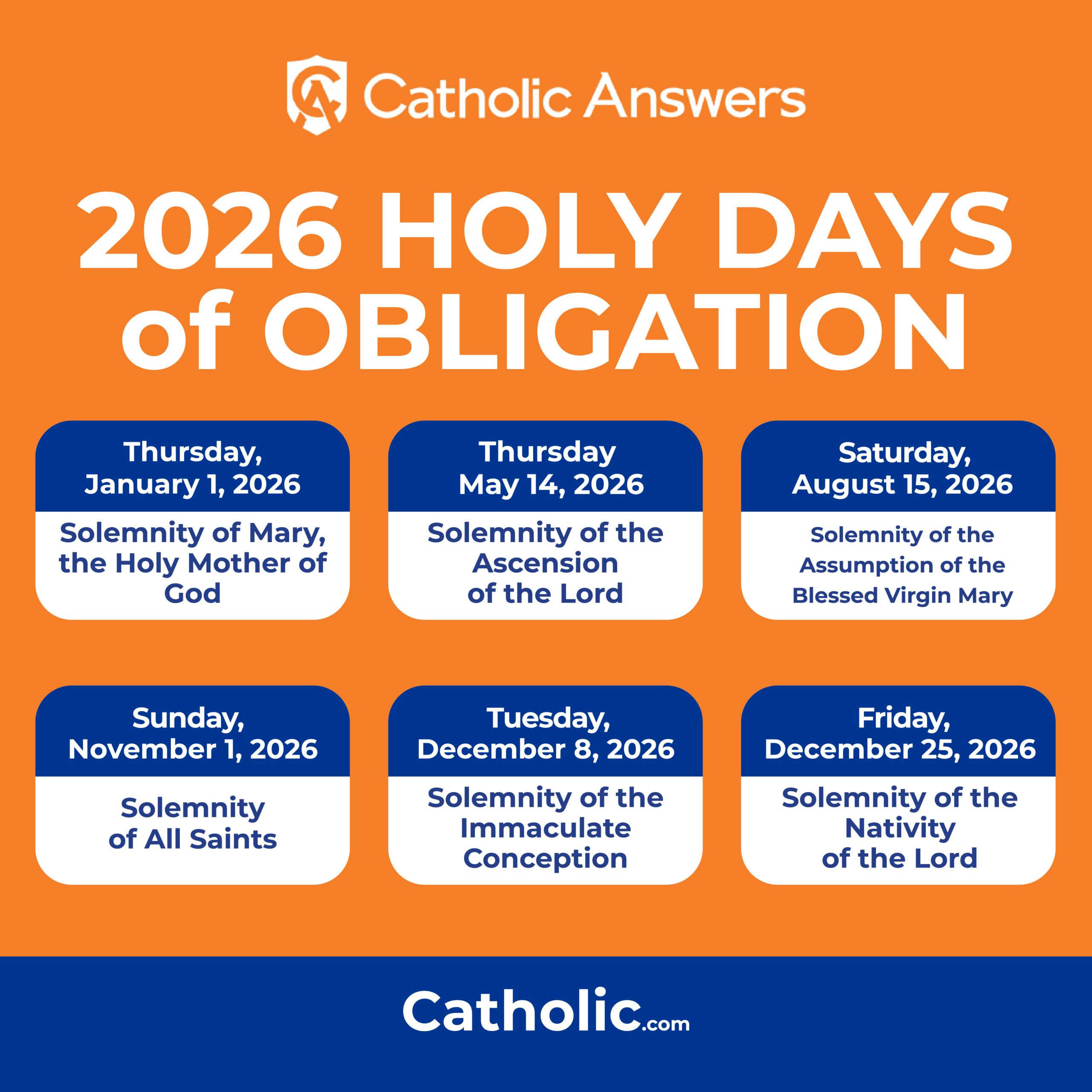 Holy Days Of Obligation 2025 &amp;amp; 2026 | List Of Catholic Holy Days regarding Catholic Holiday Calendar 2026