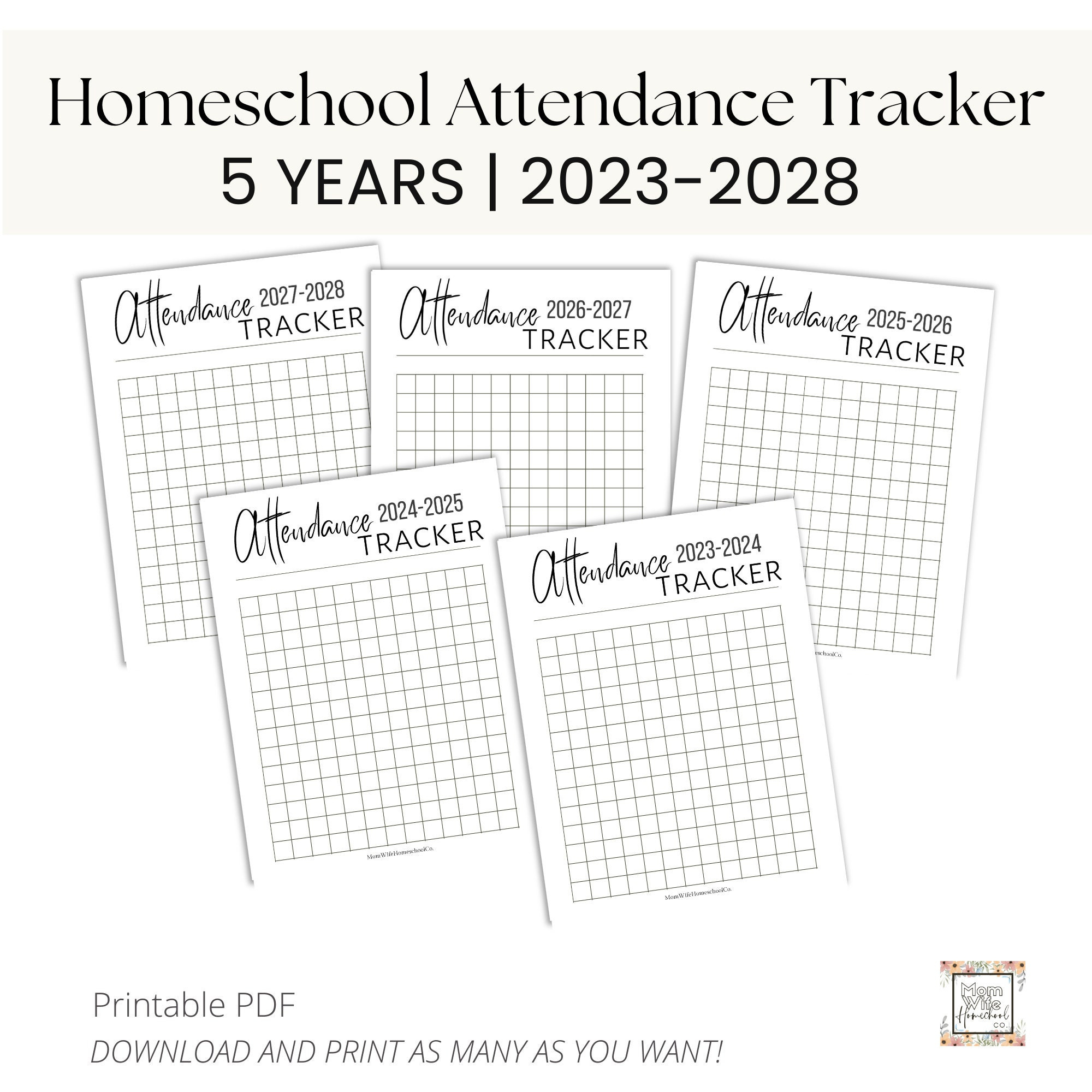 Homeschool Attendance Record Trackers | 5 Homeschool Years, 2023 inside Homeschool Attendance Calendar 2026 - 2027