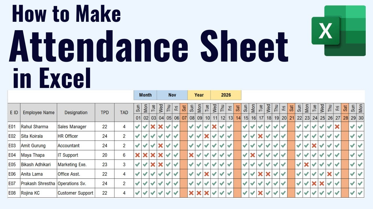 How To Make Attendance Sheet In Excel within Attendance Sheet July 2026