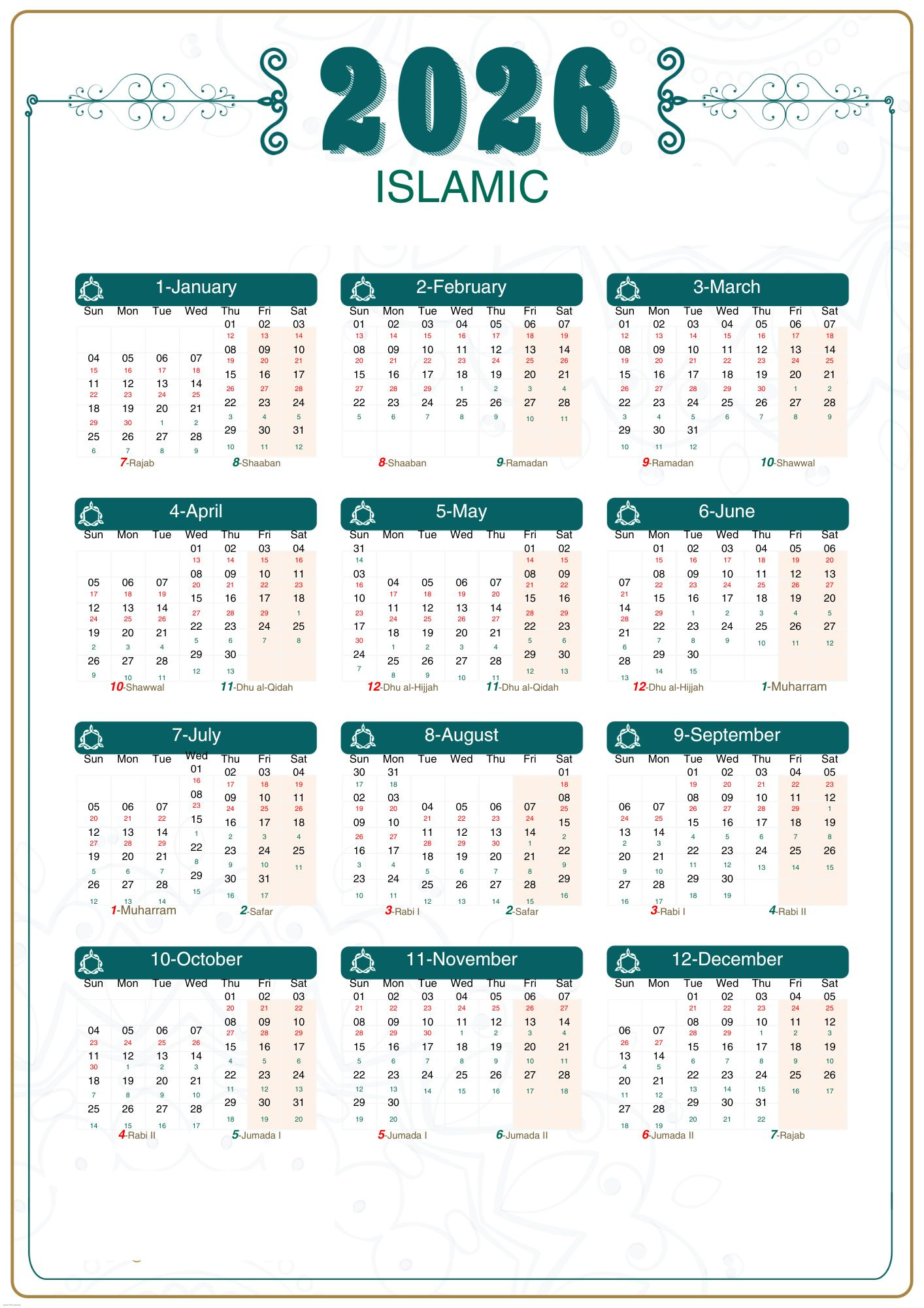 Islamic Calendar 2026 [Hijri Calendar 1448] pertaining to Islamic Calendar 2026 South Africa