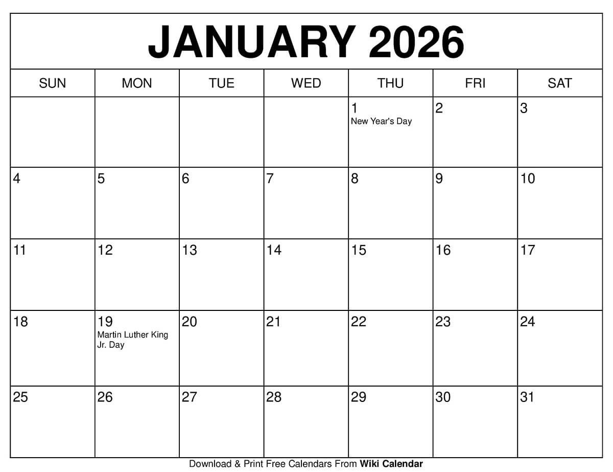 January 2026 Calendar - Printable Templates &amp;amp; More for January 2026 Calendar Wiki Printable