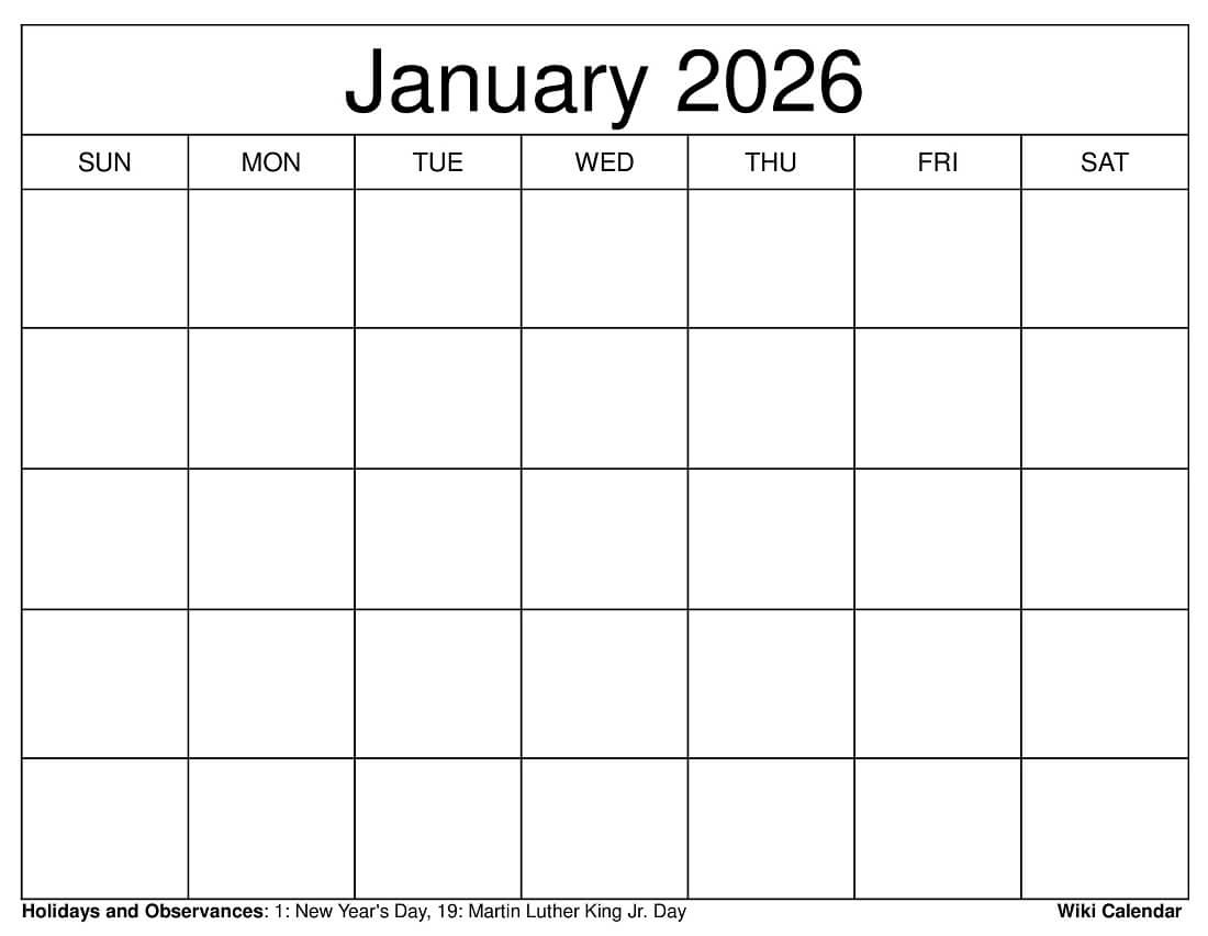 January 2026 Calendar - Printable Templates &amp;amp; More intended for Free January 2026 Calendar Printable
