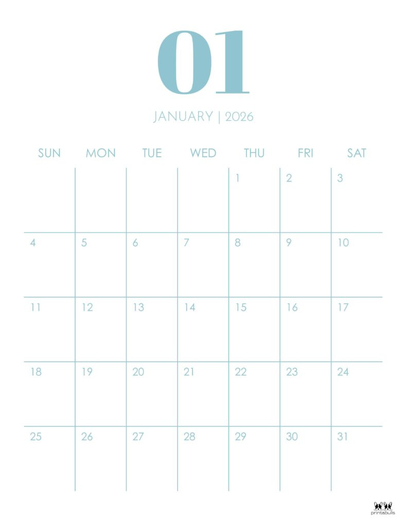 January 2026 Calendars - 123 Free Printables | Printabulls for January 2026 Calendar Printable Vertical