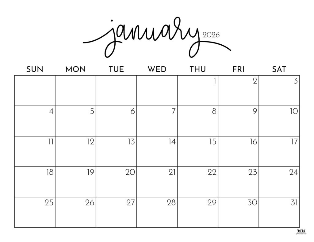 January 2026 Calendars - 123 Free Printables | Printabulls in January 2026 Calendar Printable Coloring Pages