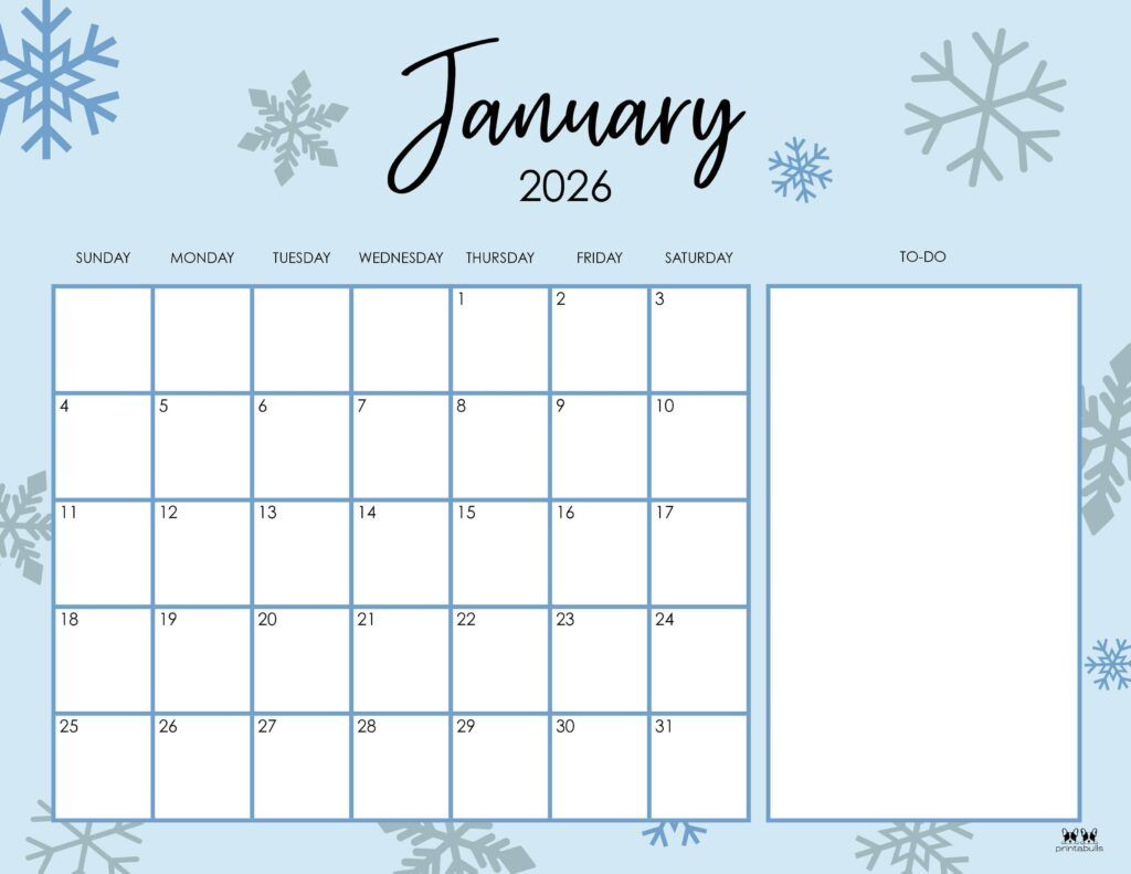 January 2026 Calendars - 123 Free Printables | Printabulls pertaining to 2026 Calendar Printable Printabulls