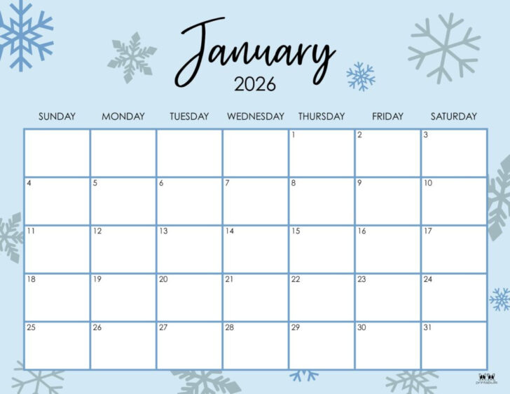 Free Printable January 2026 Monthly Calendar with Holidays