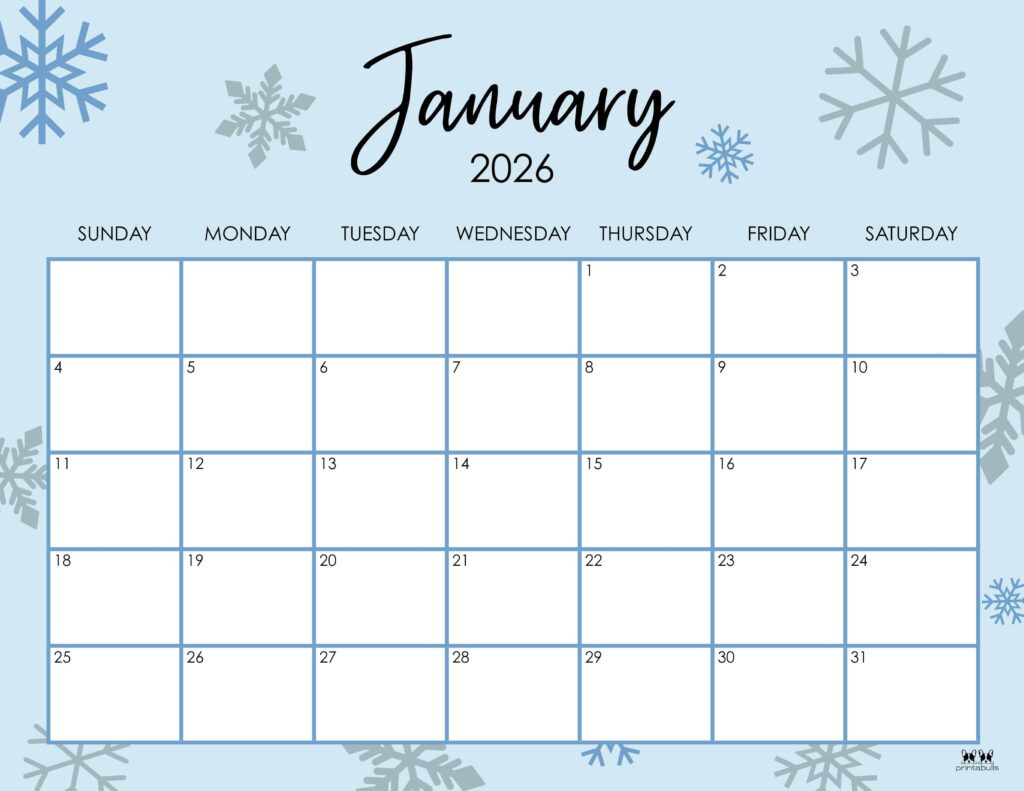 January 2026 Calendars - 123 Free Printables | Printabulls throughout Free Printable January 2026 Monthly Calendar With Holidays