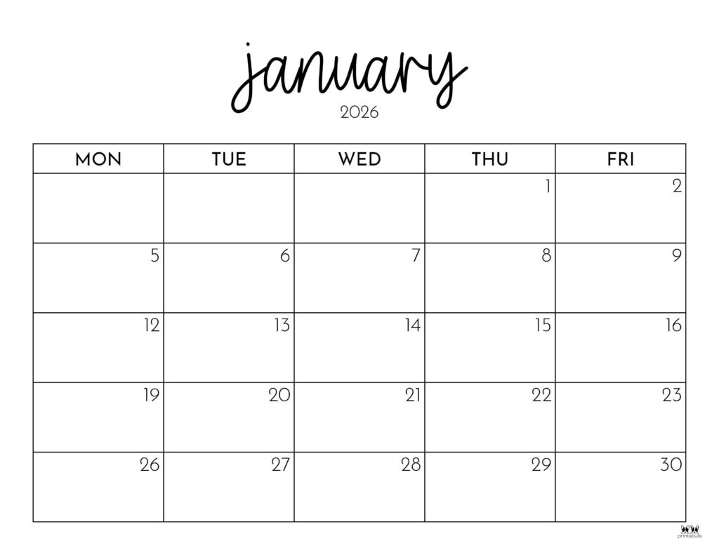 January 2026 Calendars - 123 Free Printables | Printabulls within January 2026 Calendar Printable Coloring Pages