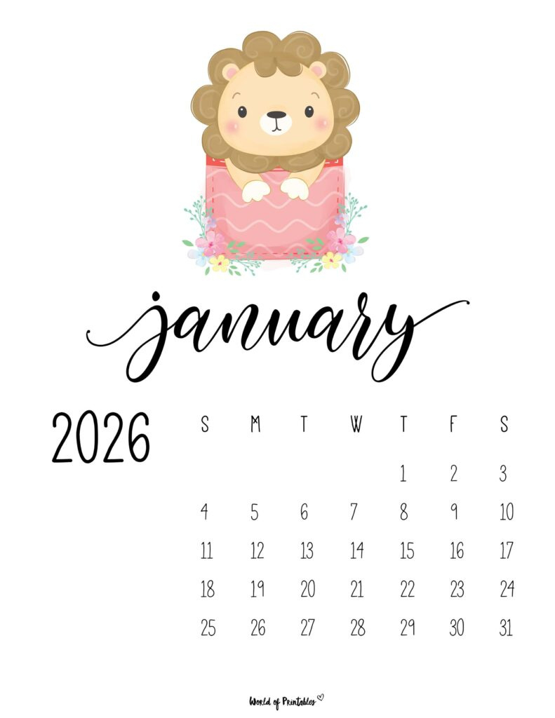 January 2026 Calendars - 200+ Free Printable Pdf Designs - World for January 2026 Calendar Printable Cute