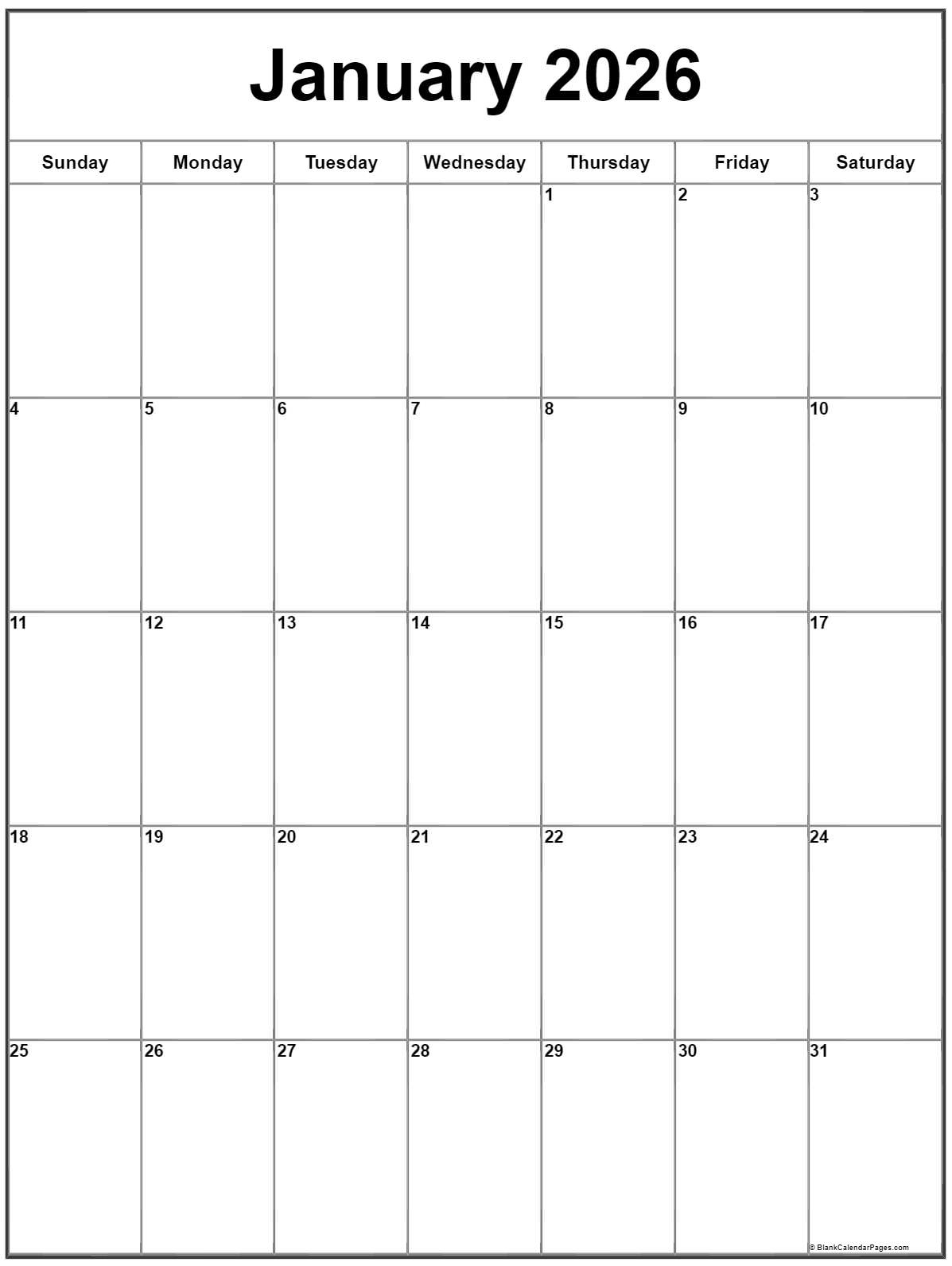 January 2026 Vertical Calendar | Portrait intended for 2026 Calendar Printable Portrait