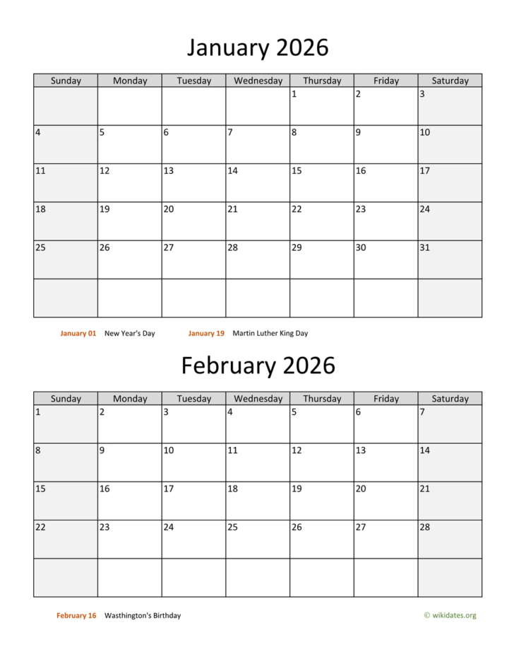 January February March 2026 Calendar Printable