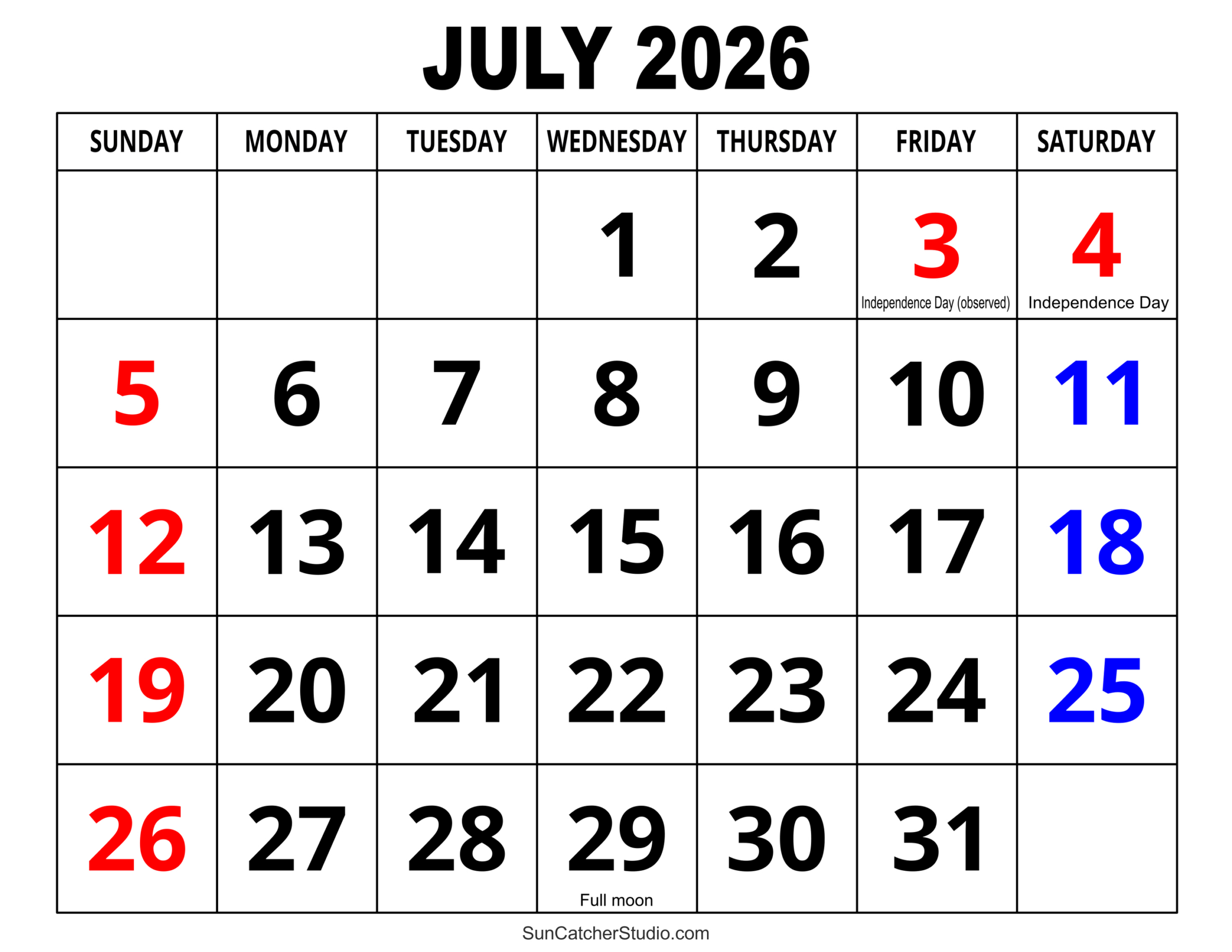 July 2026 Calendar (Free Printable) – Free Printables, Lettering with 2026 Calendar Printable July