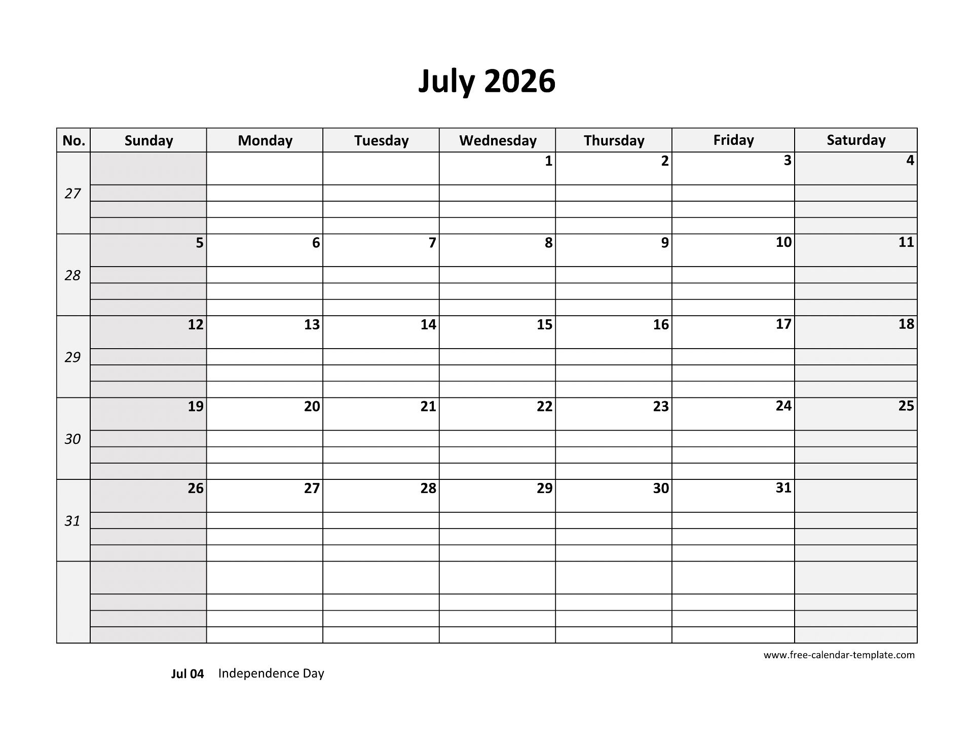 July 2026 Calendar Free Printable With Grid Lines Designed regarding Printable 2026 Calendar With Lines