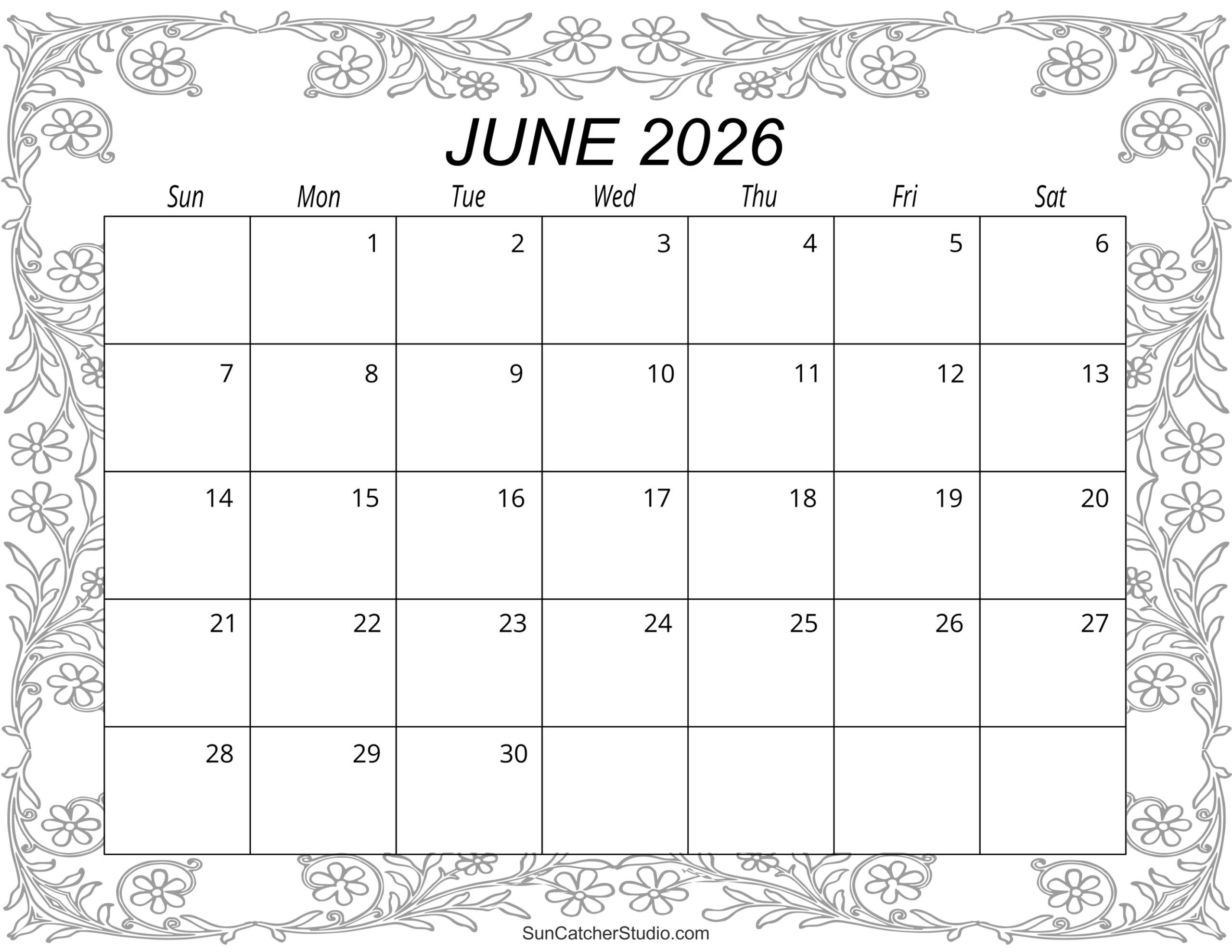 June 2026 Calendar (Free Printable) – Free Printables, Lettering in 2026 Calendar Printable June