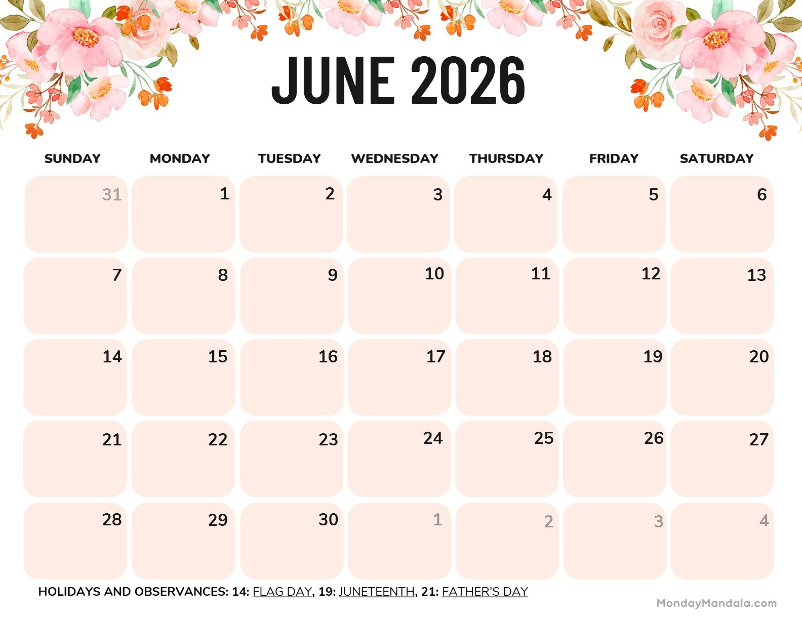 June 2026 Calendars (52 Free Pdf Printables) inside 2026 Calendar Printable June