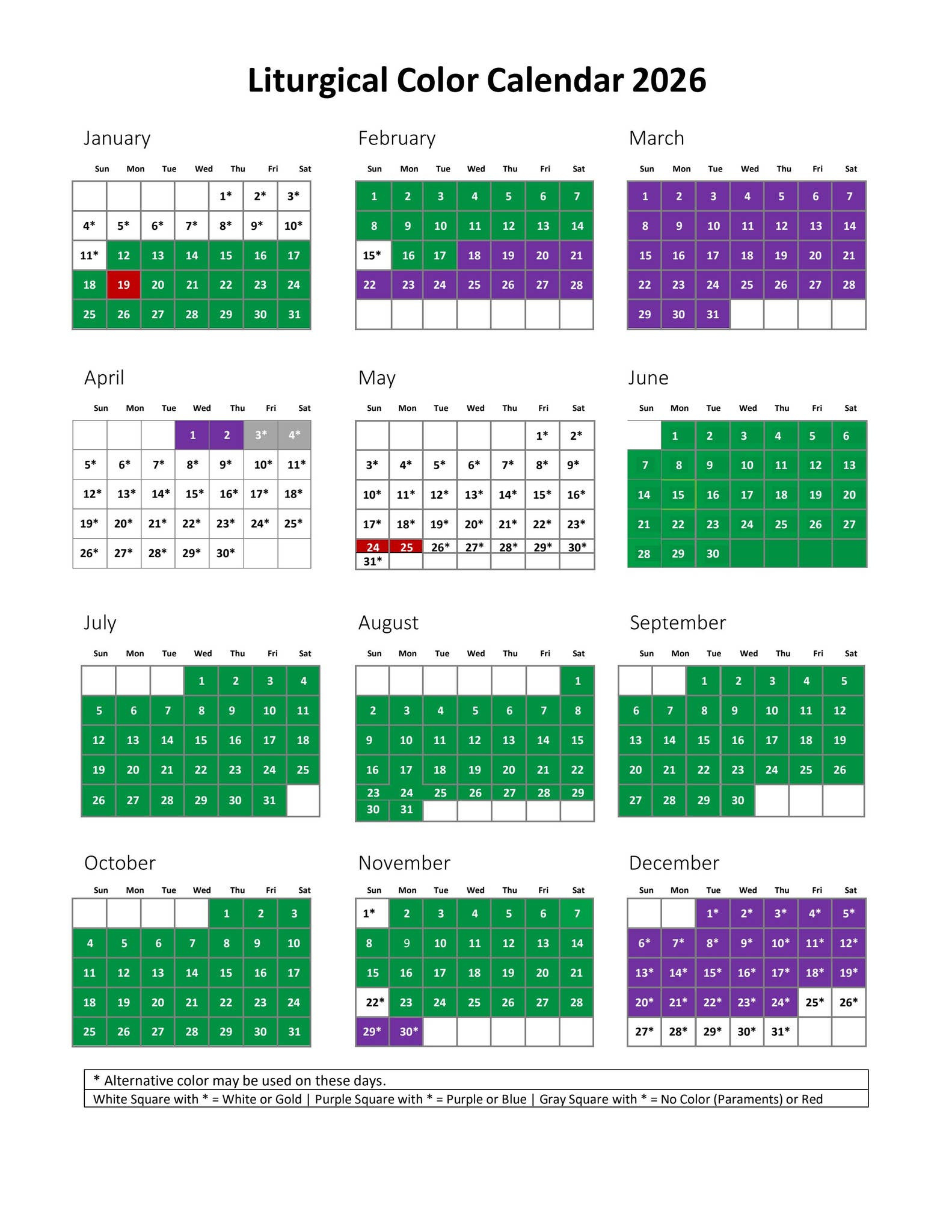 Liturgical Color Calendar 2026United Methodist Publishing throughout United Methodist Liturgical Calendar 2026