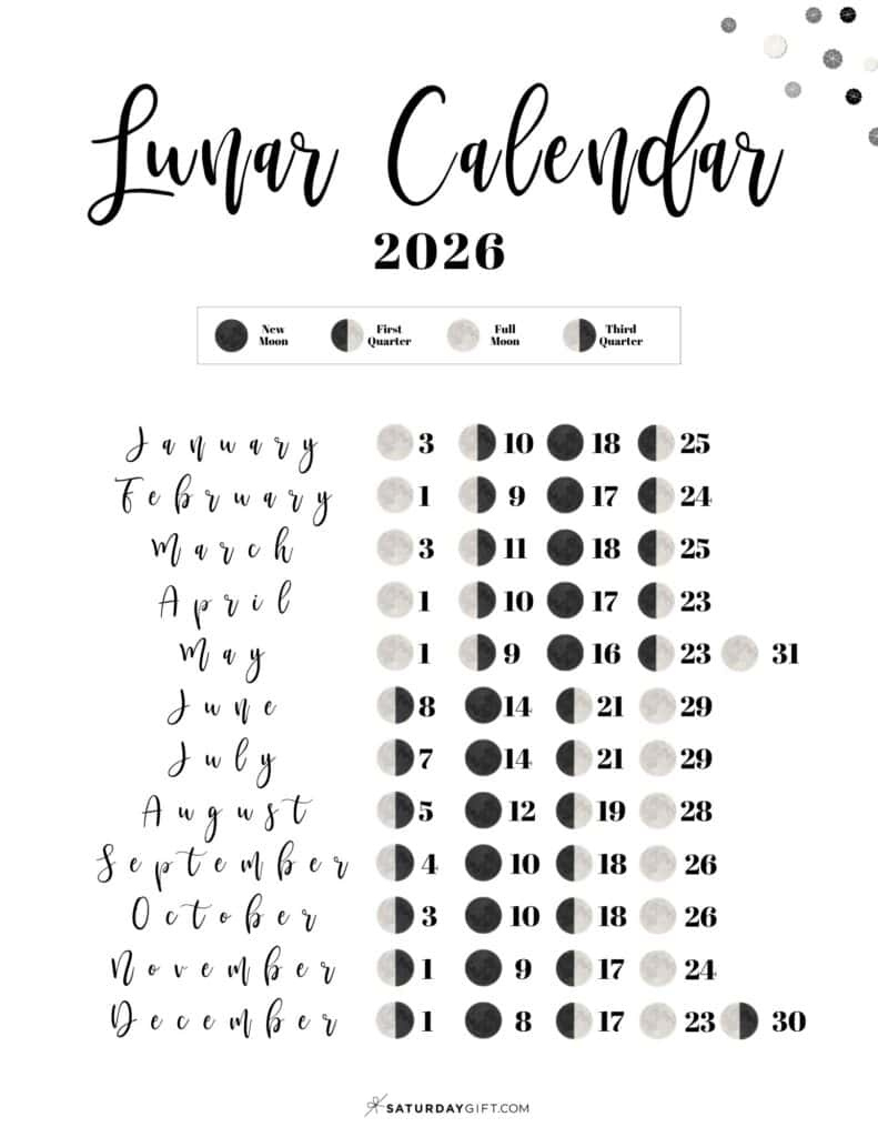 Lunar Calendar 2026 - 12 Moon Phase Calendar Printables pertaining to 2026 Full Moon Calendar Printable