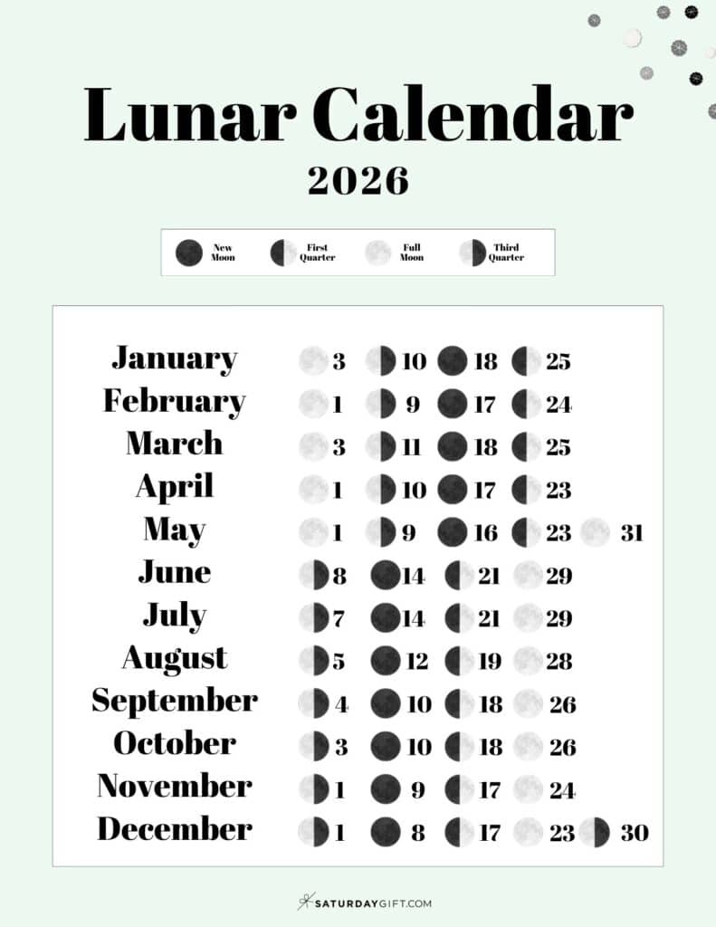 Lunar Calendar 2026 - 12 Moon Phase Calendar Printables pertaining to Moon Phase Calendar 2026 November