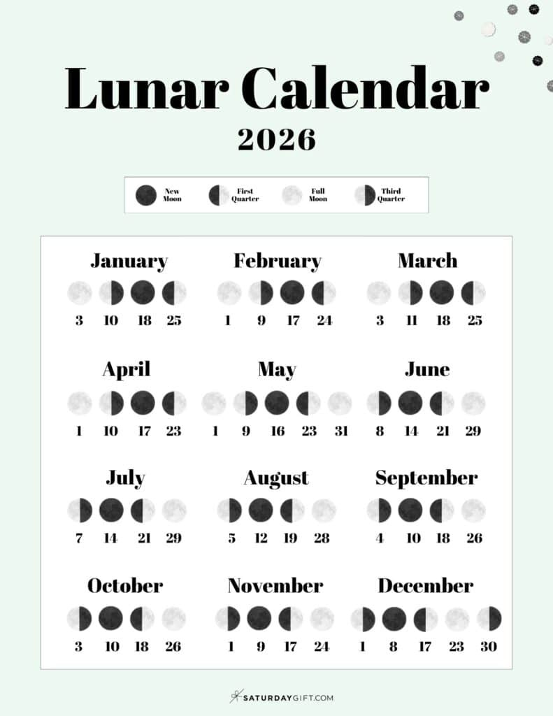 Lunar Calendar 2026 - 12 Moon Phase Calendar Printables throughout Full Moon Calendar March 2026