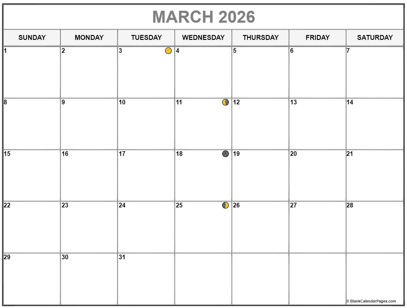March 2026 Lunar Calendar | Moon Phase Calendar with regard to March 2026 Moon Phase Calendar