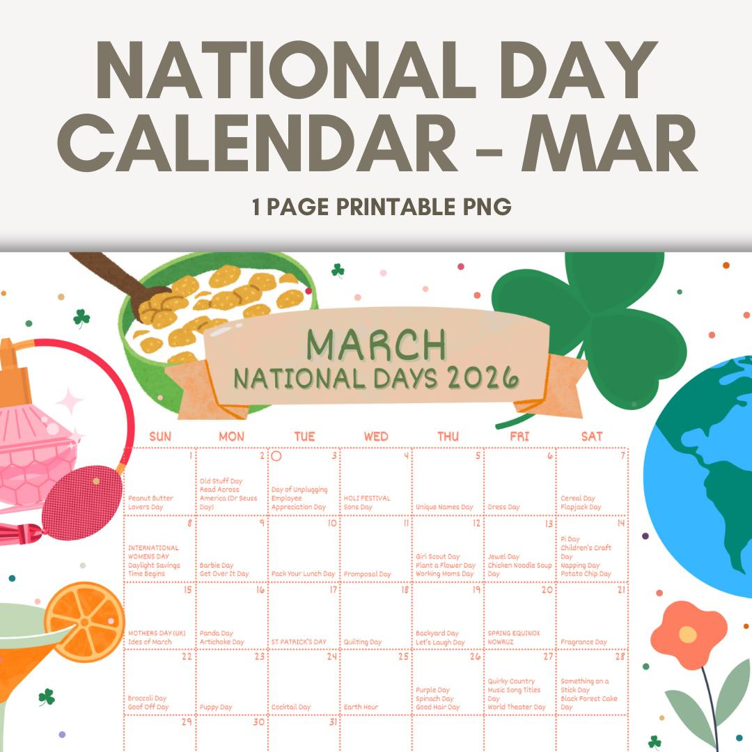 March National Days Calendar, National Day Holidays In March within National Day Calendar March 2026