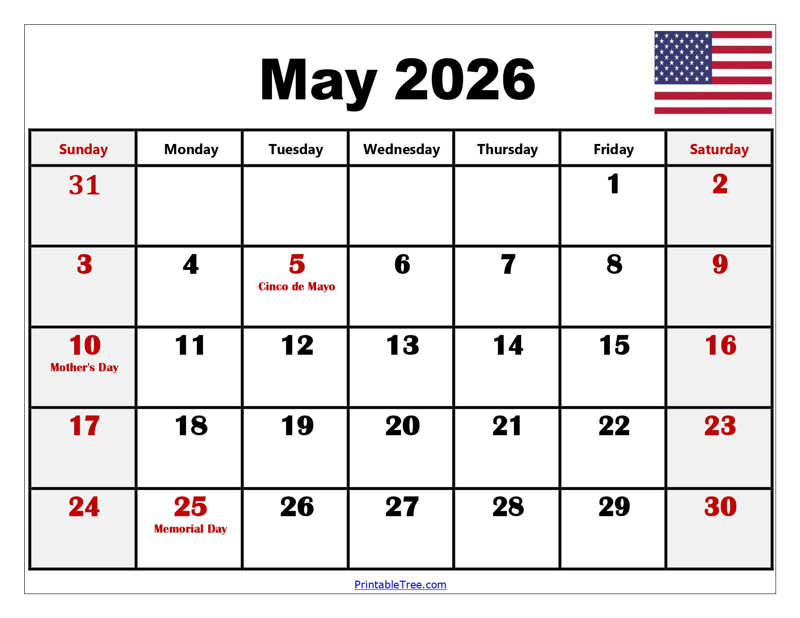 May 2026 Calendar Printable Pdf With Holiday Templates Free in May 2026 Calendar Printable Free
