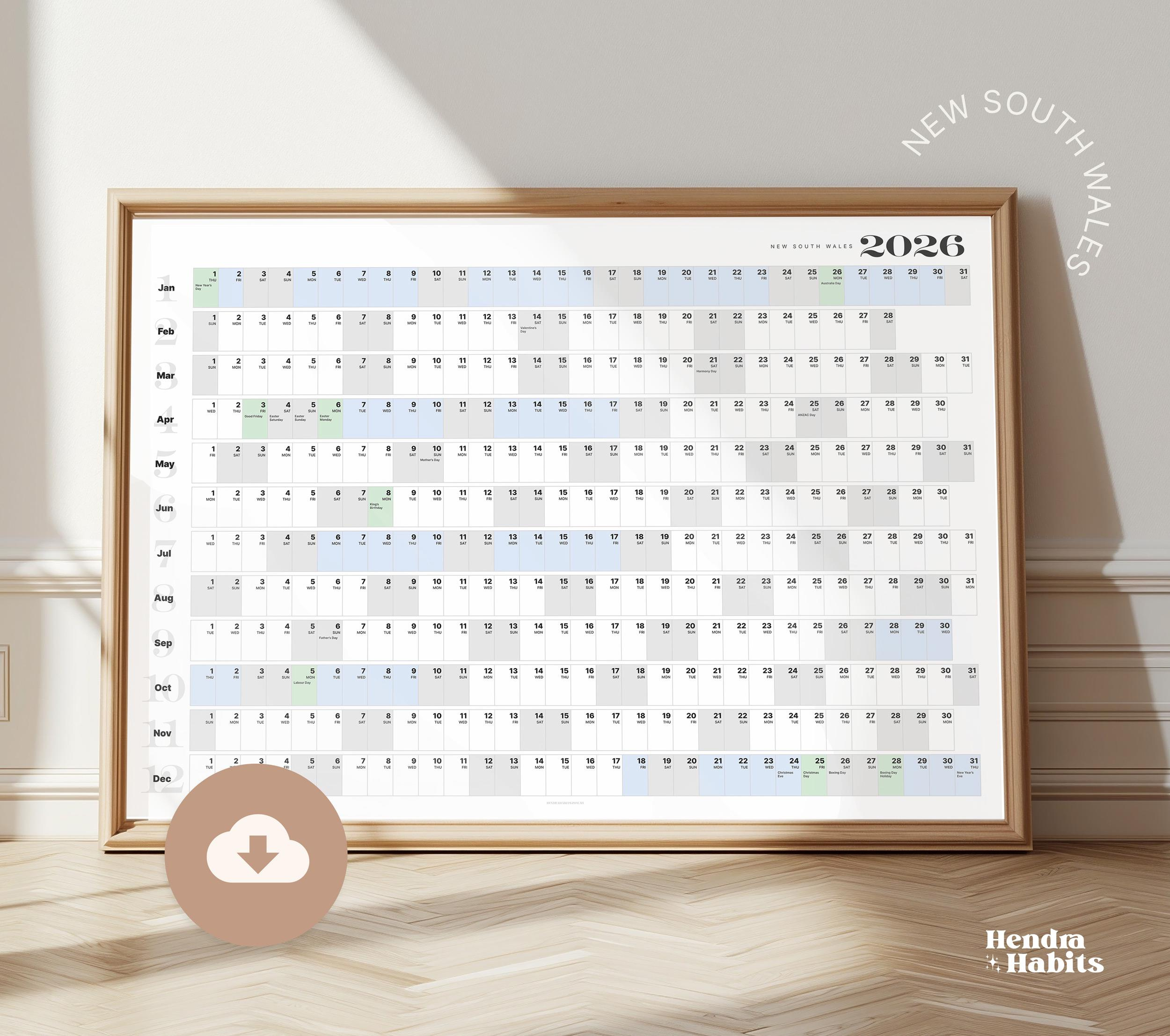 New South Wales, Australia Calendar 2026 | Wall Planner ~ Includes intended for Nsw Catholic School Holidays 2026 Calendar